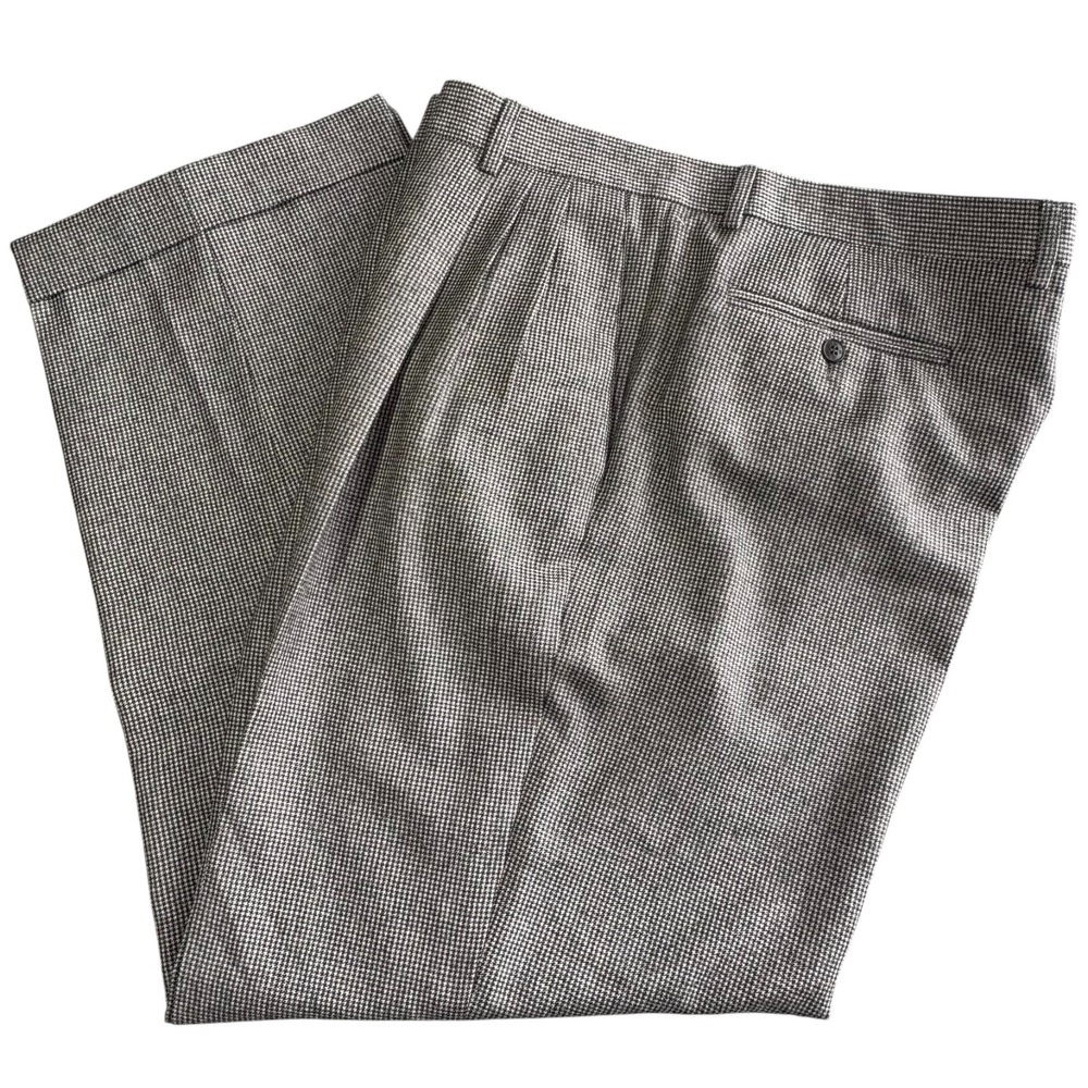 Zanella Wool Dress Pants Trousers‎ Mens 39 Black White Houndstooth Pleated NWT